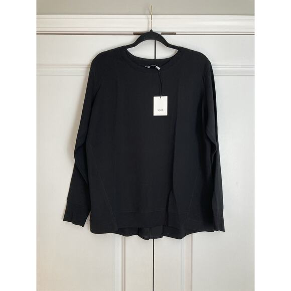 Vince Womens Small Black Ribbed Crew Neck Inverted Pleat Crepe Pullover Sweater - Picture 1 of 9